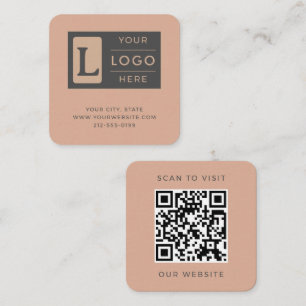 Cartão De Visita Quadrado Código QR Rosa Poeirento Moderno Logotipo Personal