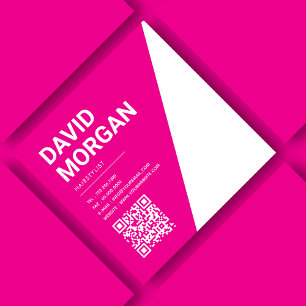 Cartão De Visita Quadrado Código Qr Rosa Quente da Tipografia de Script Negr
