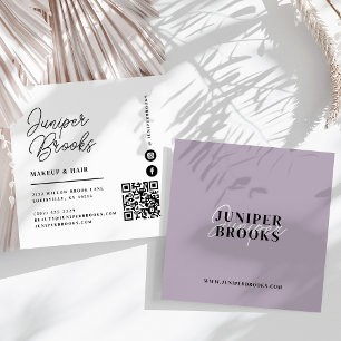 Cartão De Visita Quadrado Código QR Roxo Elegante Minimalista