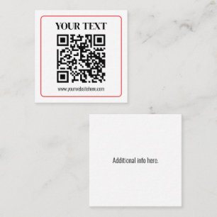 Cartão De Visita Quadrado Código QR simples preto e branco com borda vermelh