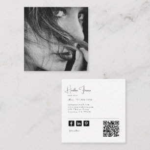 Cartão De Visita Quadrado Código QR Social de Foto Profissional Minimalista 