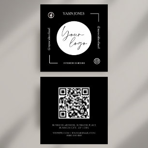 Cartão De Visita Quadrado Código QR Social Único Preto e Branco Quadrado