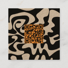 Cartão De Visita Quadrado Código QR Tan Orange Brown Retro Groovy Kraft