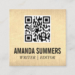 Cartão De Visita Quadrado Código QR   Tecido de Textura Dourada