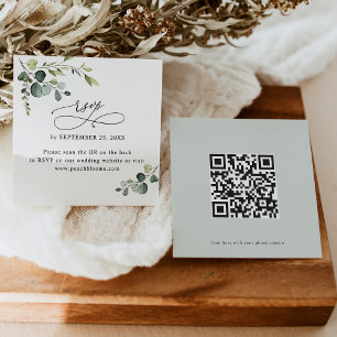 Cartão De Visita Quadrado Códigos QR Placas RSVP Online Casamento Verde