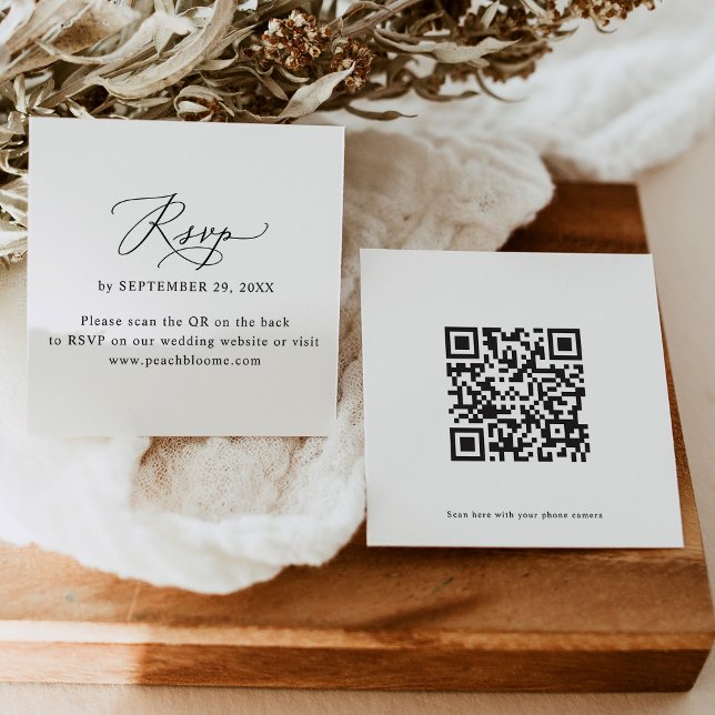 Cartão De Visita Quadrado Códigos QR Placas RSVP Online de Casamento Moderno (Criador carregado)