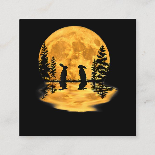 Cartão De Visita Quadrado Coelhos Coelhos Coelhos Coelhos Lua Noite Céu (Frente)