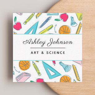 Cartão De Visita Quadrado Coisas Escolares Objetos Padrão Professor Diverti