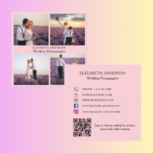 Cartão De Visita Quadrado Colagem de Fotografias Cor-de-Rosa QR Code Social 