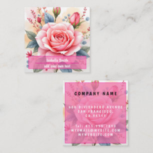 Cartão De Visita Quadrado Coleção Bonita de Rosas Cor-de-Rosa Luxuosas da Mo