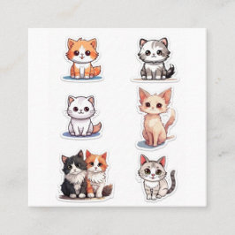 Cartão De Visita Quadrado Coleção de Adesivos de Gatinho Chibi Super Fofos -