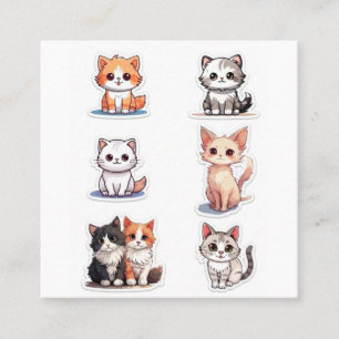 Cartão De Visita Quadrado Coleção de Adesivos de Gatinho Chibi Super Fofos -