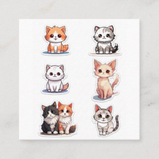 Cartão De Visita Quadrado Coleção de Adesivos de Gatinho Chibi Super Fofos -