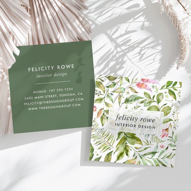 Cartão De Visita Quadrado Coleção Terrarium | Impressão botânico (Criador carregado)