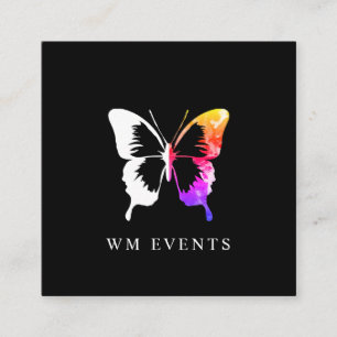 Cartão De Visita Quadrado Colorida Watercolor e Borboleta Branca