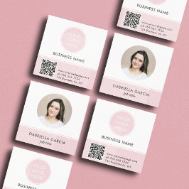 Cartão de Visita Quadrado com Foto Código QR Logot
