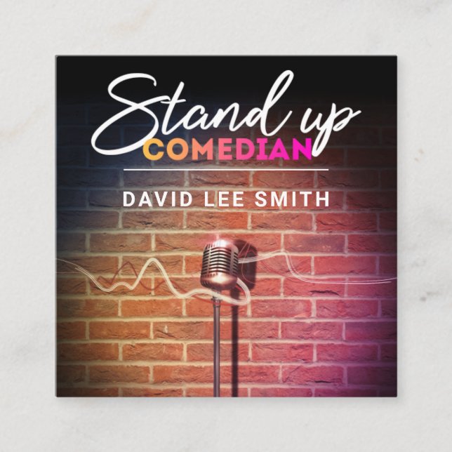 Cartão De Visita Quadrado Comediante de pé (Frente)