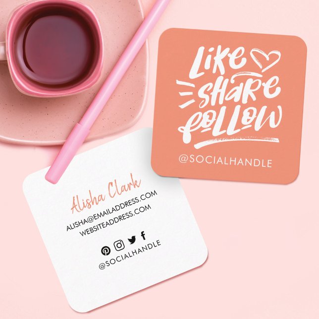 Cartão De Visita Quadrado Como Partilhar Seguir O Script Peach Mídia Social (Criador carregado)
