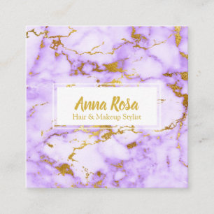 Cartão De Visita Quadrado Composição de mármore roxa Dourado feminino chique