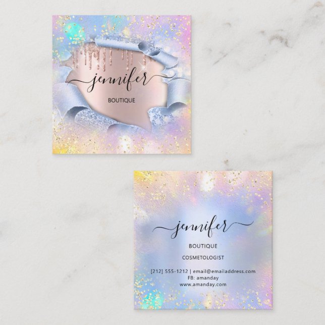 Cartão De Visita Quadrado Compro Boutique Profissional Brilhante AzulHológra (Frente/Verso)