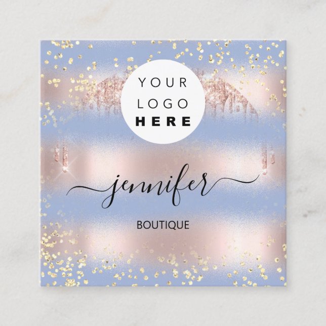 Cartão De Visita Quadrado Compro Boutique profissional Dourado Azul Pastel (Frente)