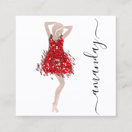 Cartão De Visita Quadrado Compro Designer de Moda Logotipo QRCode Vermelho