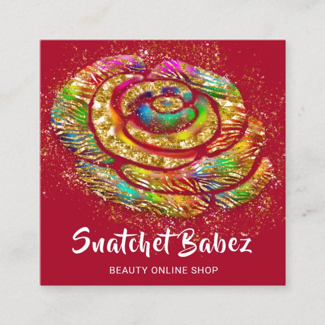 Cartão De Visita Quadrado Compro online Red Rainbow Dourado QR Code Squar (Frente)