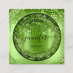 Cartão De Visita Quadrado Compro profissional Boutique Glitter Green Dourado