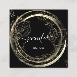 Cartão De Visita Quadrado Compro profissional SPA Quadro Floral Preto