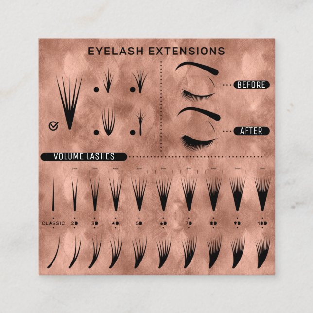 Cartão De Visita Quadrado Compro Rosa-Moderno do Eyelash Extension Studio (Frente)