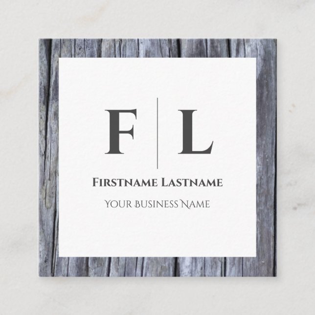 Cartão De Visita Quadrado Concepção interior da madeira de cinza russa com i (Frente)