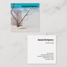 Cartão De Visita Quadrado Conchas em uma foto de praia arenosa