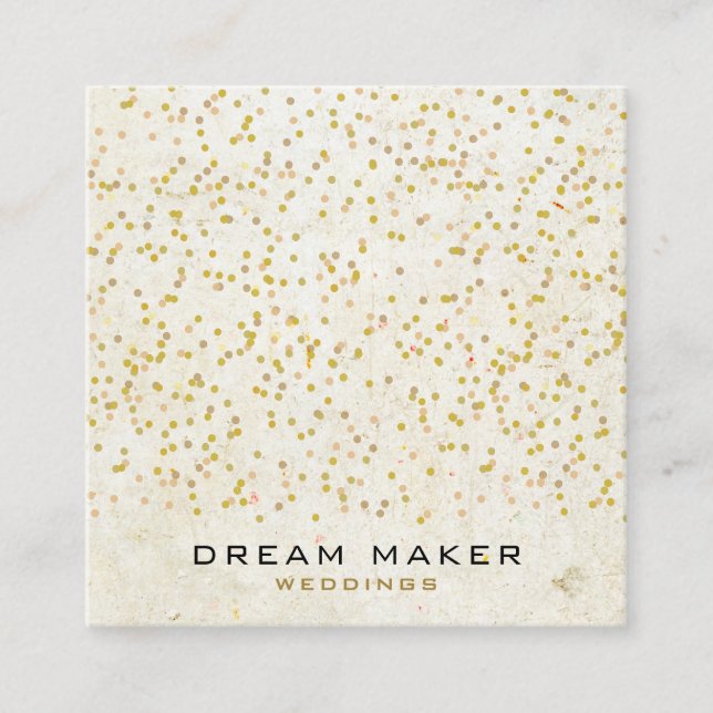 Cartão De Visita Quadrado Confete Dourado Rústico Boho (Frente)