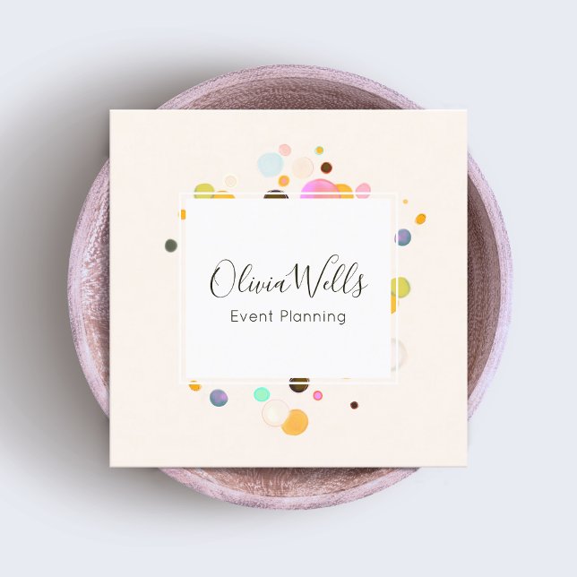 Cartão De Visita Quadrado Confetti do Planejador de Eventos (Criador carregado)