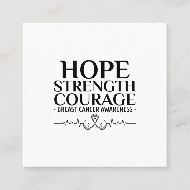 Cartão De Visita Quadrado conhecimento do cancer da mama com fita e citação. (Frente)