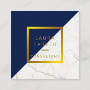 Cartão De Visita Quadrado Construção de Faux Dourado Marble Azul