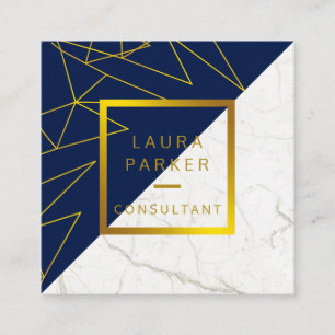 Cartão De Visita Quadrado Construção de Faux Dourado Marble Azul