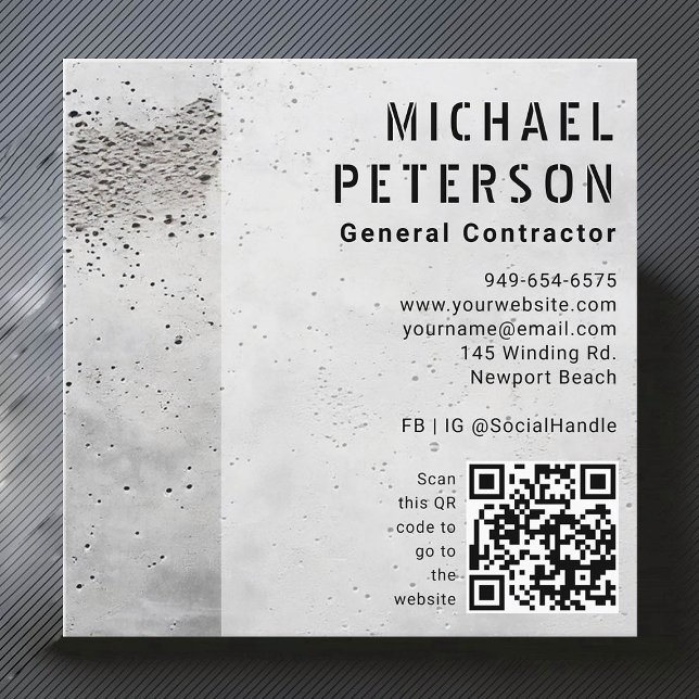 Cartão De Visita Quadrado Construtor de Construção - Mistura de Concreto Mod (construction company builder remodeling business card cement simple minimalist modern classy)