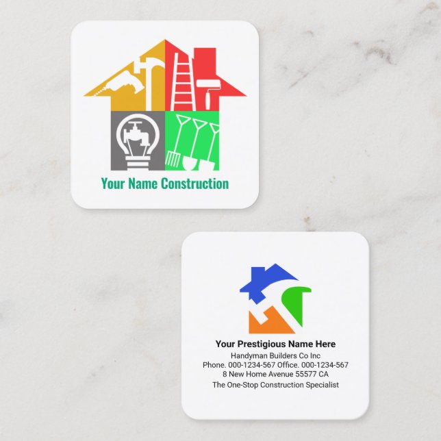 Cartão De Visita Quadrado Construtores de ferramentas especiais para o manua (Frente/Verso)
