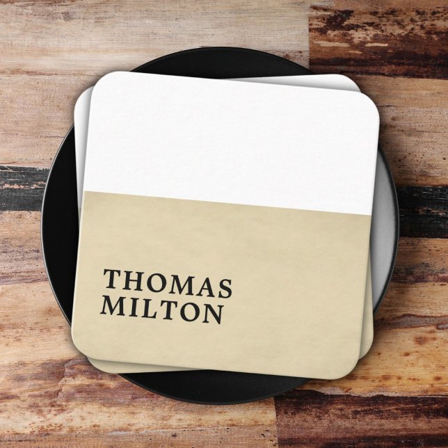 Cartão De Visita Quadrado Consultor branco Beige de textura elegante (Criador carregado)