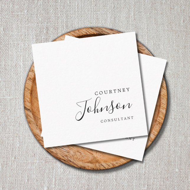 Cartão De Visita Quadrado Consultor branco preto elegante profissional (Criador carregado)