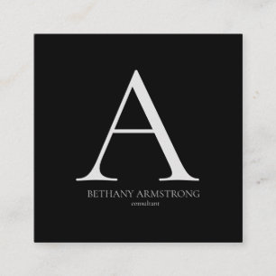 Cartão De Visita Quadrado Consultor de Monograma Simples Preto e Branco