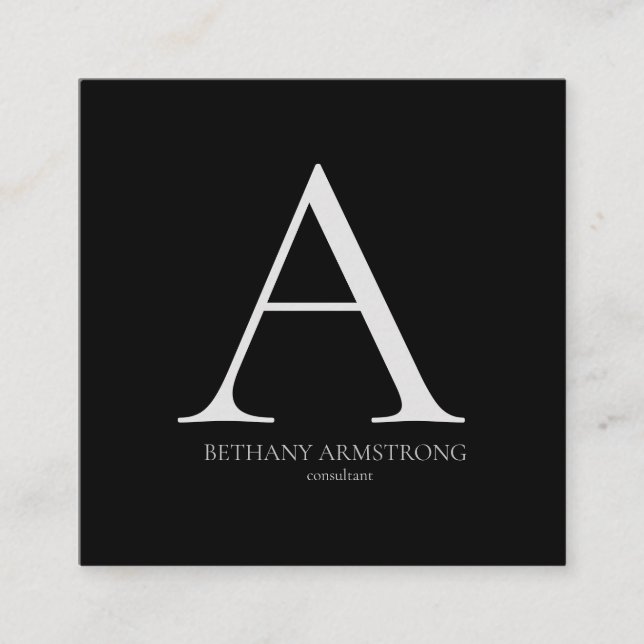 Cartão De Visita Quadrado Consultor de Monograma Simples Preto e Branco (Frente)