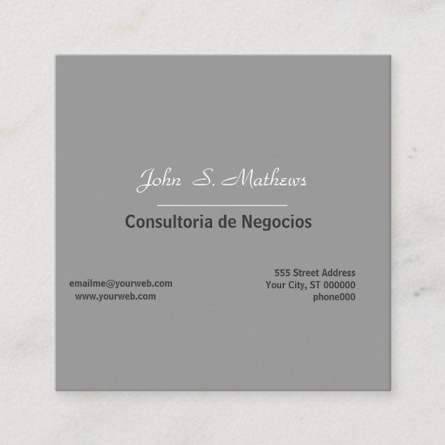 Cartão De Visita Quadrado Contemporary Neutral Grey Minimalist Professional (Frente)
