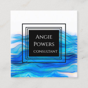 Cartão De Visita Quadrado cor azul e branca pintada de forma elegante