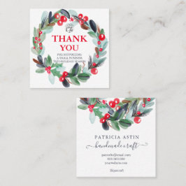 Cartão De Visita Quadrado cor d'água floral, obrigado azul vermelho oco