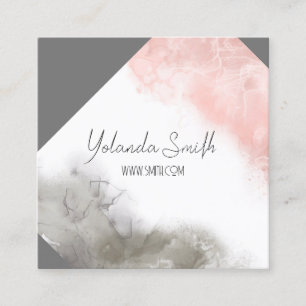 Cartão De Visita Quadrado cor d'água rosa e cinza minista personalizado limp