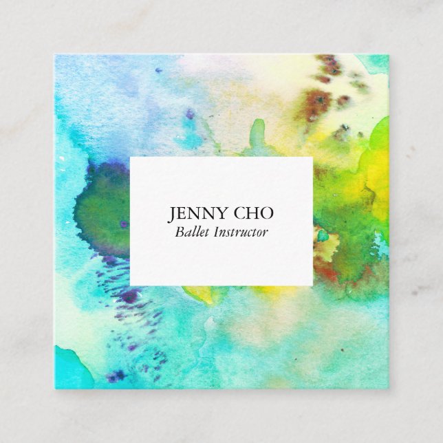 Cartão De Visita Quadrado Cor-de-água texturizada pintura azul (Frente)