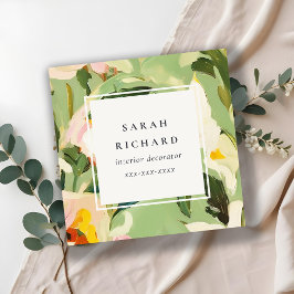 Cartão De Visita Quadrado Cor de rosa verde pintada cor-de-rosa chic boho