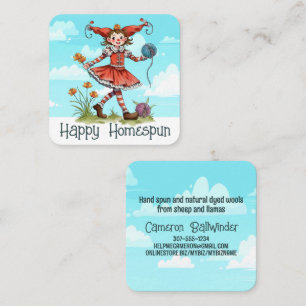 Cartão De Visita Quadrado Cordéis para tricô com palhaço